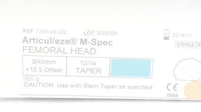 DePuy 1365-09-000 Articul/eze M-Spec Femoral Head 40mm +15.5Offset 12/14 Taper(x)